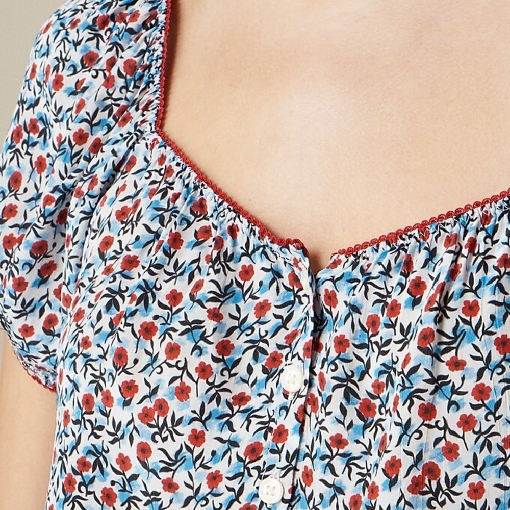 J. Crew Cap-sleeve top poppy crepe de chine size XS peasant square neck CI528 - Picture 3 of 10